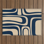 Palm Springs Mid Century Modern Abstract Pattern in Mid Mod Beige and Dark Blue Outdoor Rug Gallery Image 1