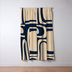Palm Springs Mid Century Modern Abstract Pattern in Mid Mod Beige and Dark Blue Window Curtain Gallery Image 3