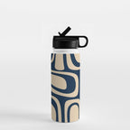 Palm Springs Mid Century Modern Abstract Pattern in Mid Mod Beige and Dark Blue Water Bottle Gallery Image 1