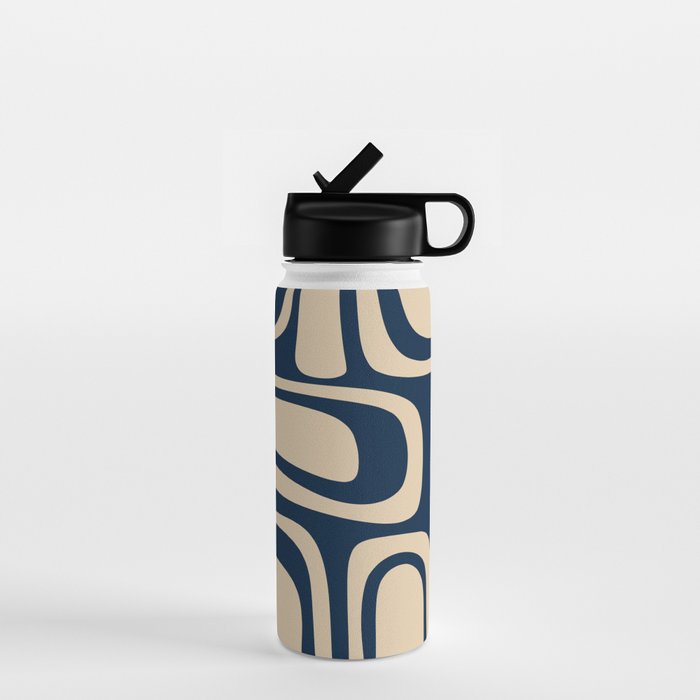 Palm Springs Mid Century Modern Abstract Pattern in Mid Mod Beige and Dark Blue Water Bottle Gallery Image 1