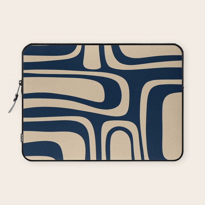Palm Springs Mid Century Modern Abstract Pattern in Mid Mod Beige and Dark Blue Laptop Sleeve Gallery Image 1