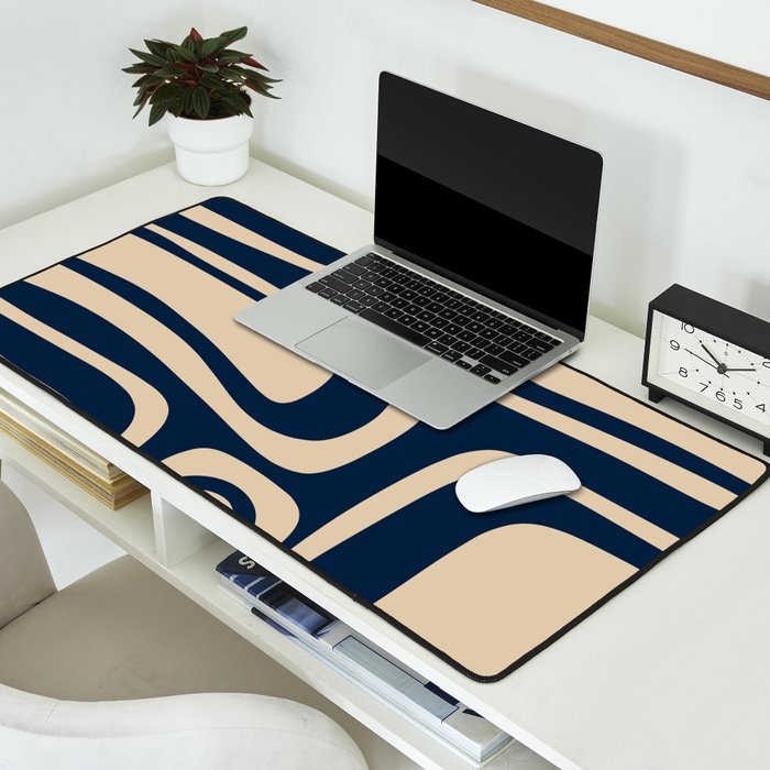 Palm Springs Mid Century Modern Abstract Pattern in Mid Mod Beige and Dark Blue Desk Mat Gallery Image 2