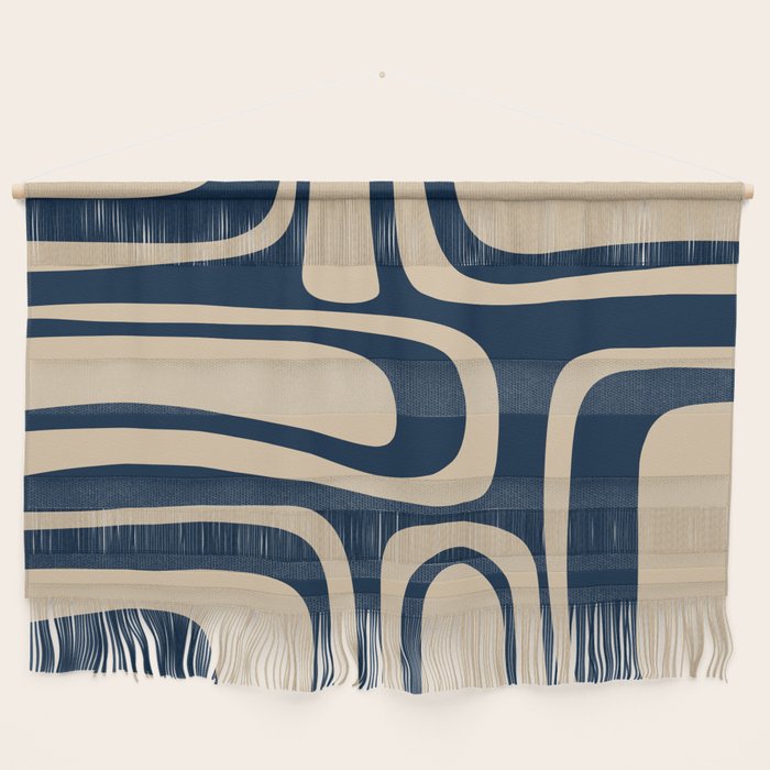 Palm Springs Mid Century Modern Abstract Pattern in Mid Mod Beige and Dark Blue Wall Hanging Gallery Image 1