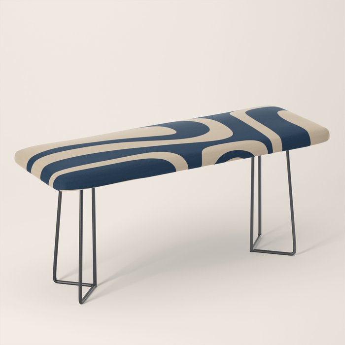 Palm Springs Mid Century Modern Abstract Pattern in Mid Mod Beige and Dark Blue Bench Gallery Image 1