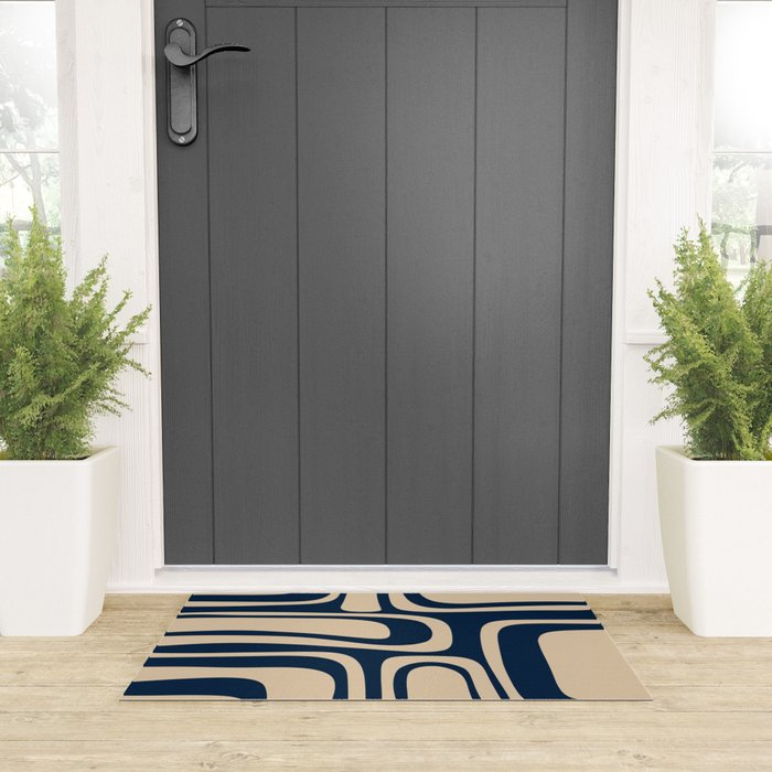 Palm Springs Mid Century Modern Abstract Pattern in Mid Mod Beige and Dark Blue Welcome Mat Gallery Image 3