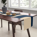 Palm Springs Mid Century Modern Abstract Pattern in Mid Mod Beige and Dark Blue Table Runner Gallery Image 2