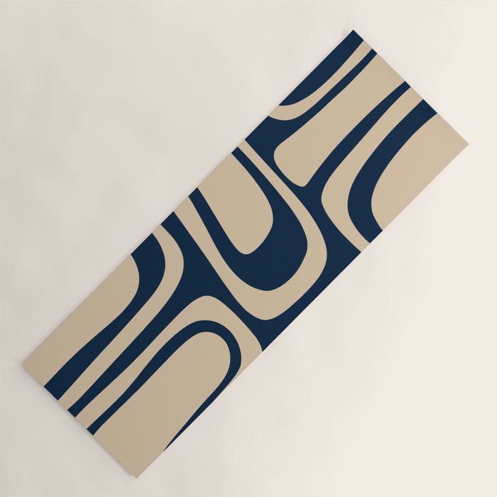 Palm Springs Mid Century Modern Abstract Pattern in Mid Mod Beige and Dark Blue Yoga Mat Gallery Image 1