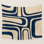 Palm Springs Mid Century Modern Abstract Pattern in Mid Mod Beige and Dark Blue Wall Tapestry Gallery Image 4