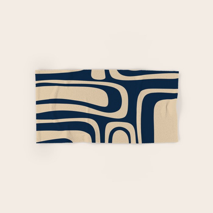 Palm Springs Mid Century Modern Abstract Pattern in Mid Mod Beige and Dark Blue Bath Towel Gallery Image 1