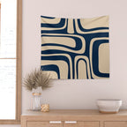 Palm Springs Mid Century Modern Abstract Pattern in Mid Mod Beige and Dark Blue Wall Tapestry Gallery Image 2