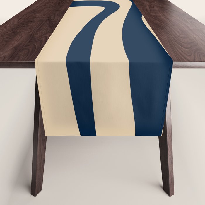 Palm Springs Mid Century Modern Abstract Pattern in Mid Mod Beige and Dark Blue Table Runner Gallery Image 1
