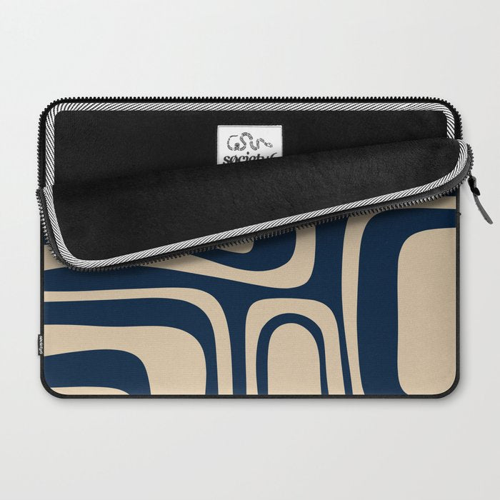 Palm Springs Mid Century Modern Abstract Pattern in Mid Mod Beige and Dark Blue Laptop Sleeve Gallery Image 2