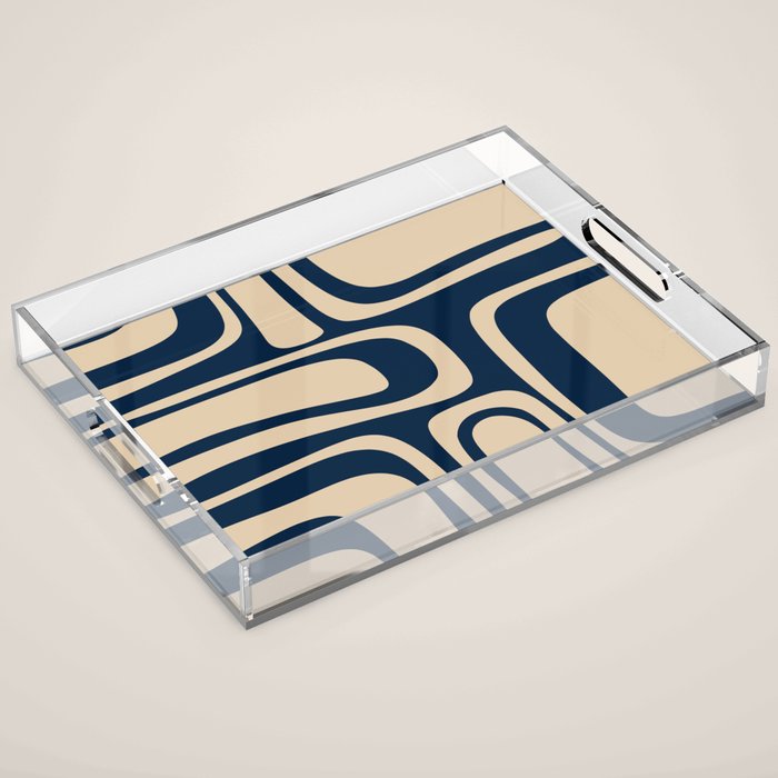Palm Springs Mid Century Modern Abstract Pattern in Mid Mod Beige and Dark Blue Acrylic Tray Gallery Image 1