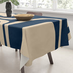 Palm Springs Mid Century Modern Abstract Pattern in Mid Mod Beige and Dark Blue Tablecloth Gallery Image 3