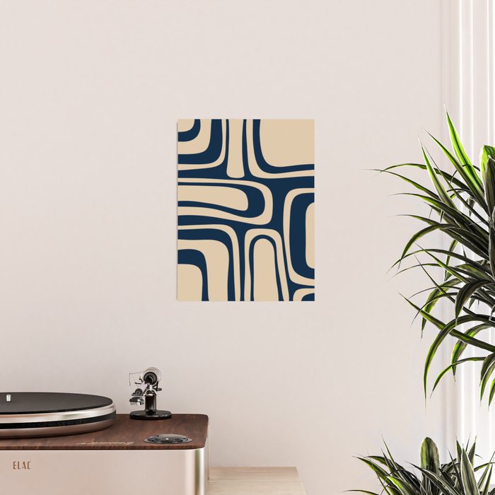 Palm Springs Mid Century Modern Abstract Pattern in Mid Mod Beige and Dark Blue Poster Gallery Image 2