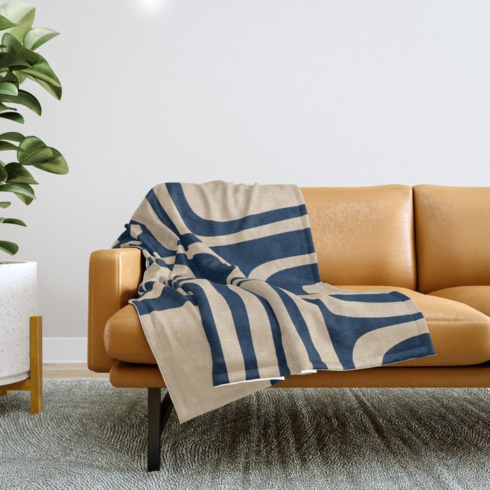 Palm Springs Mid Century Modern Abstract Pattern in Mid Mod Beige and Dark Blue Throw Blanket Gallery Image 1