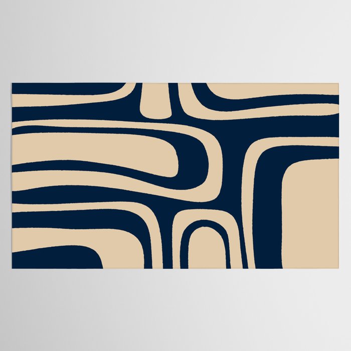 Palm Springs Mid Century Modern Abstract Pattern in Mid Mod Beige and Dark Blue Tablecloth Gallery Image 2