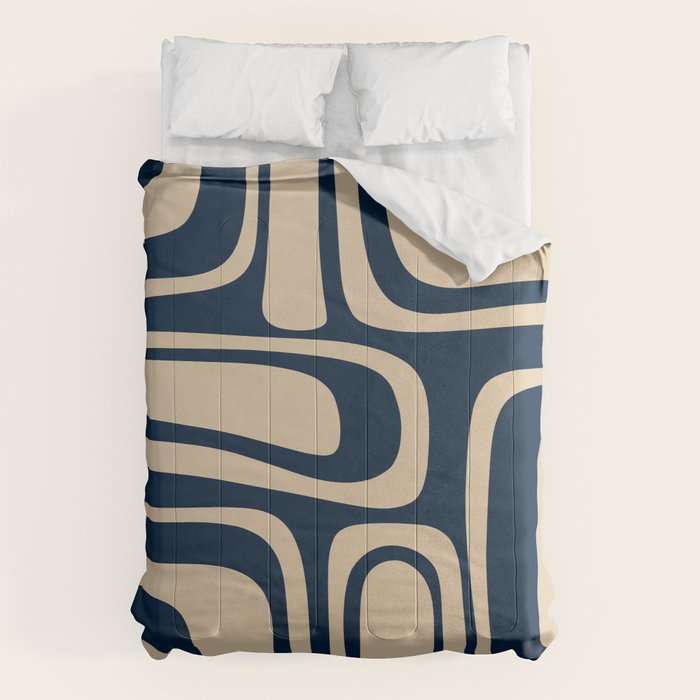 Palm Springs Mid Century Modern Abstract Pattern in Mid Mod Beige and Dark Blue Comforter Gallery Image 1