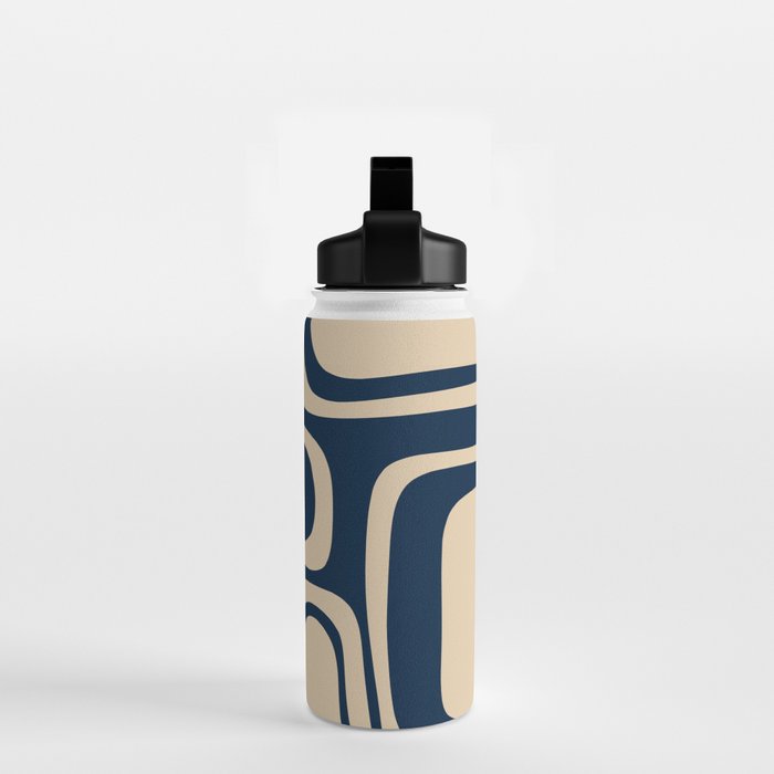 Palm Springs Mid Century Modern Abstract Pattern in Mid Mod Beige and Dark Blue Water Bottle Gallery Image 2