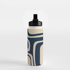 Palm Springs Mid Century Modern Abstract Pattern in Mid Mod Beige and Dark Blue Water Bottle Gallery Image 2