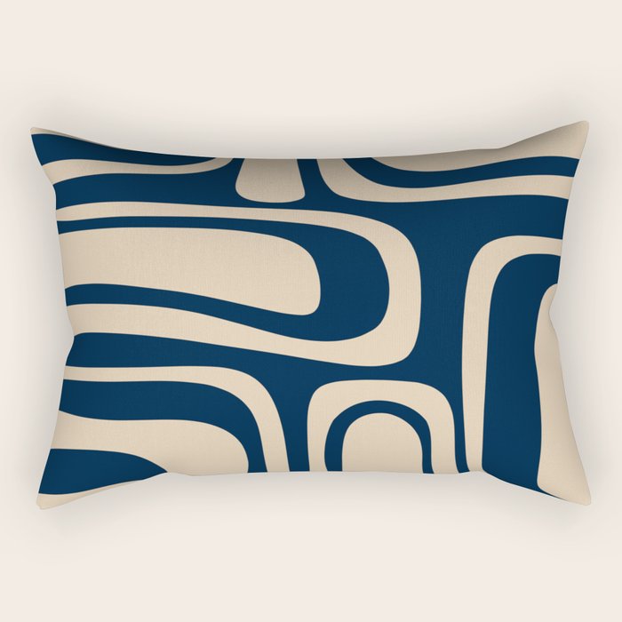Palm Springs Mid Century Modern Abstract Pattern in Mid Mod Beige and Dark Blue Rectangular Pillow Gallery Image 2