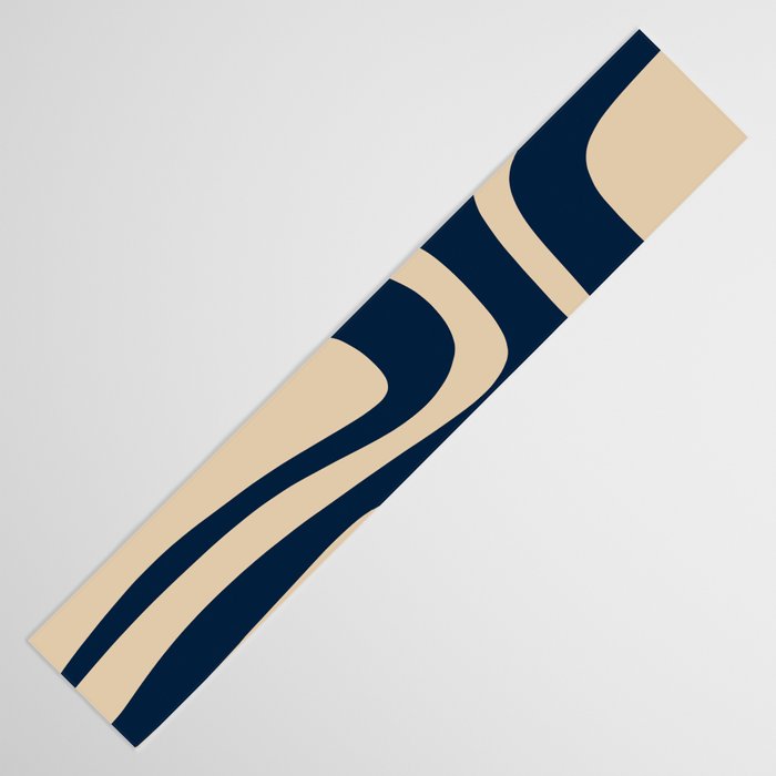 Palm Springs Mid Century Modern Abstract Pattern in Mid Mod Beige and Dark Blue Table Runner Gallery Image 3