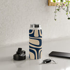 Palm Springs Mid Century Modern Abstract Pattern in Mid Mod Beige and Dark Blue Water Bottle Gallery Image 4