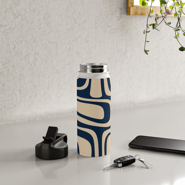 Palm Springs Mid Century Modern Abstract Pattern in Mid Mod Beige and Dark Blue Water Bottle Gallery Image 4