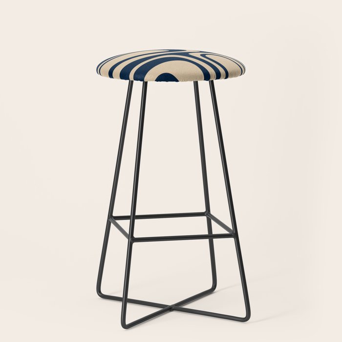 Palm Springs Mid Century Modern Abstract Pattern in Mid Mod Beige and Dark Blue Stool Gallery Image 1
