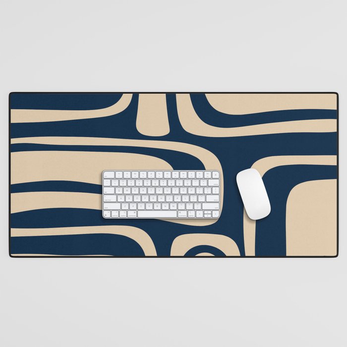 Palm Springs Mid Century Modern Abstract Pattern in Mid Mod Beige and Dark Blue Desk Mat Gallery Image 1