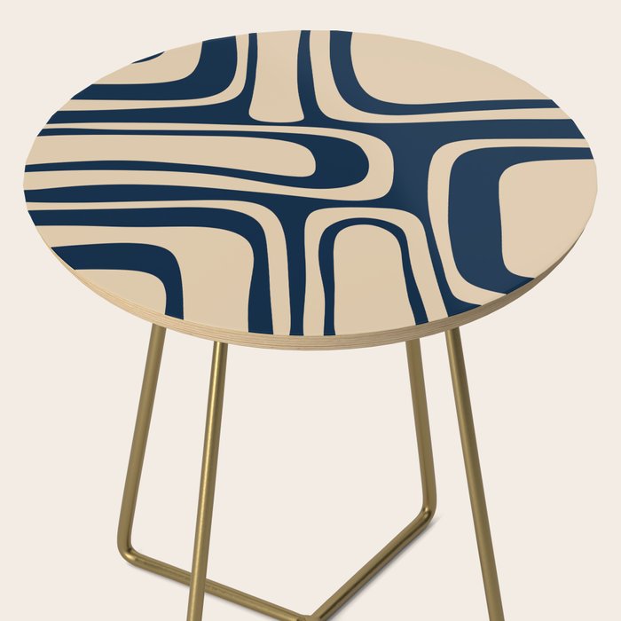 Palm Springs Mid Century Modern Abstract Pattern in Mid Mod Beige and Dark Blue Side Table Gallery Image 2