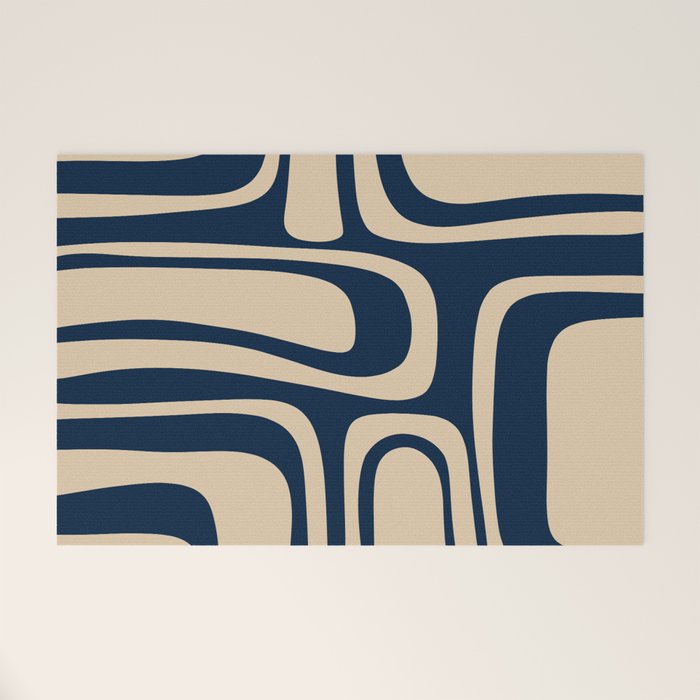 Palm Springs Mid Century Modern Abstract Pattern in Mid Mod Beige and Dark Blue Welcome Mat Gallery Image 1