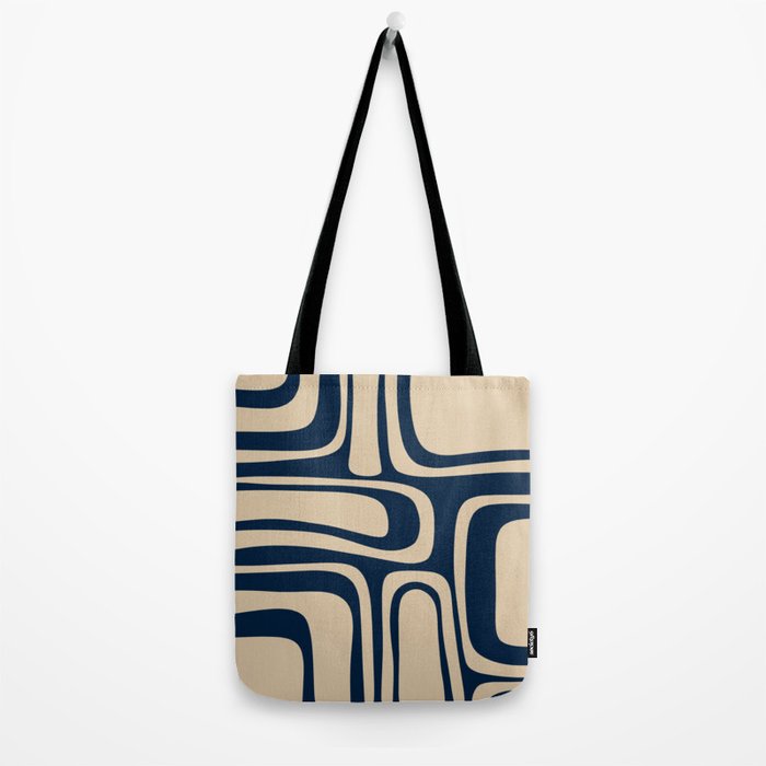 Palm Springs Mid Century Modern Abstract Pattern in Mid Mod Beige and Dark Blue Tote Bag Gallery Image 2