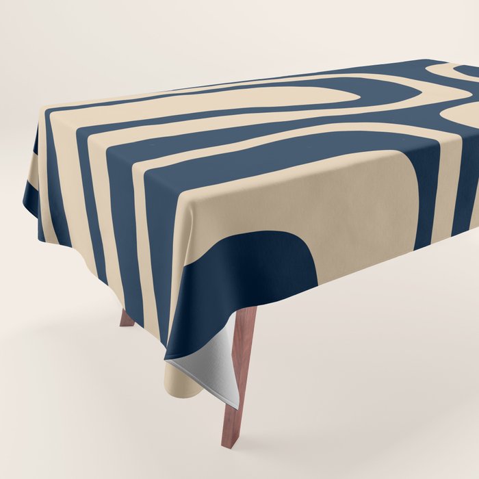 Palm Springs Mid Century Modern Abstract Pattern in Mid Mod Beige and Dark Blue Tablecloth Gallery Image 1