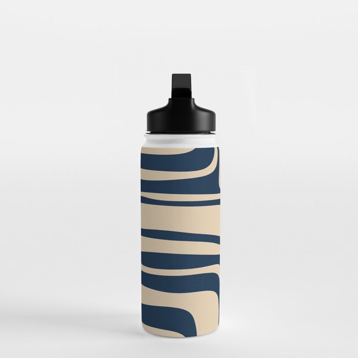 Palm Springs Mid Century Modern Abstract Pattern in Mid Mod Beige and Dark Blue Water Bottle Gallery Image 3