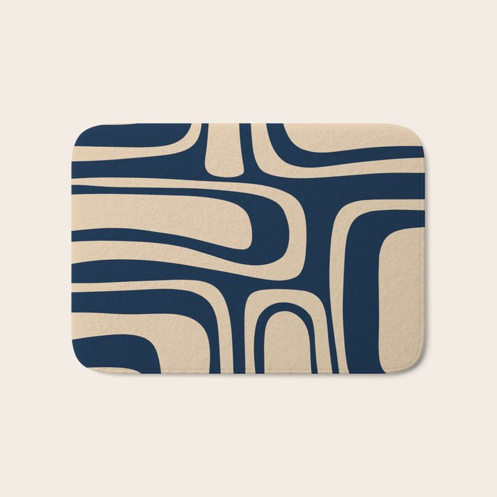 Palm Springs Mid Century Modern Abstract Pattern in Mid Mod Beige and Dark Blue Bath Mat Gallery Image 1