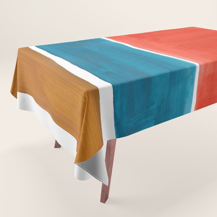 Minimalist Mid Century Modern Colorful Color Field Rothko Orange Teal Yellow Ochre Tablecloth