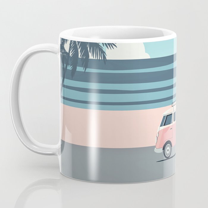 Surfer Graphic Beach Palm-Tree Camper-Van Art Coffee Mug Gallery Image 3