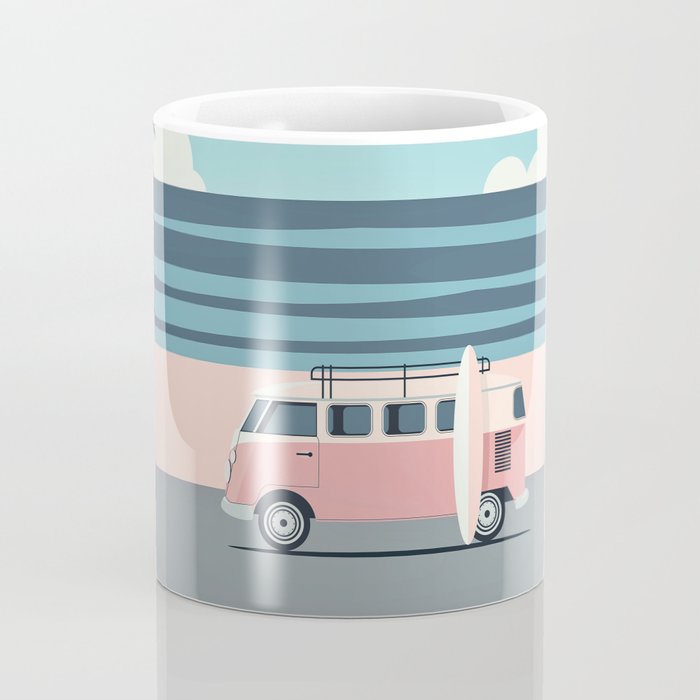 Surfer Graphic Beach Palm-Tree Camper-Van Art Coffee Mug Gallery Image 4