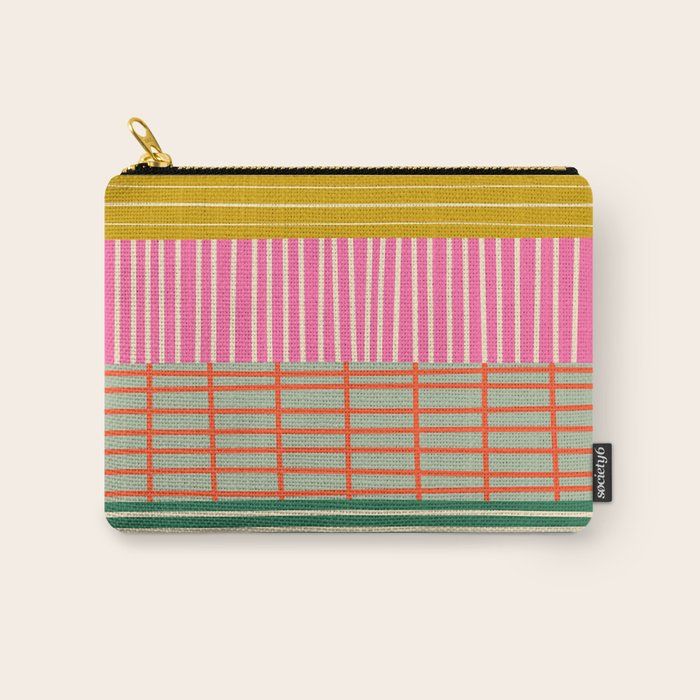 Mid Century Finnish Patchwork Abstract Stripe Pattern Carry All Pouch Gallery Image 1