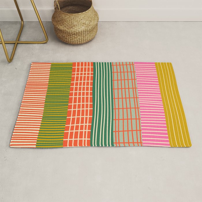 Mid Century Finnish Patchwork Abstract Stripe Pattern Rug Gallery Image 1