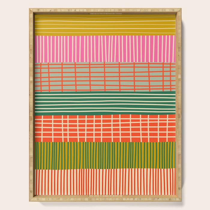 Mid Century Finnish Patchwork Abstract Stripe Pattern Serving Tray Gallery Image 1