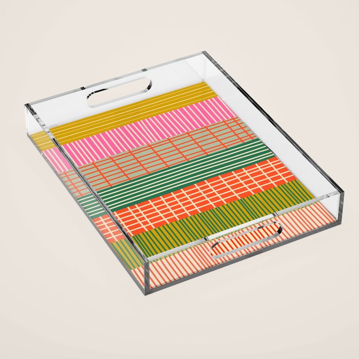 Mid Century Finnish Patchwork Abstract Stripe Pattern Acrylic Tray Gallery Image 1