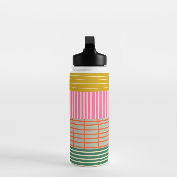 Mid Century Finnish Patchwork Abstract Stripe Pattern Water Bottle Gallery Image 3