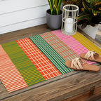 Mid Century Finnish Patchwork Abstract Stripe Pattern Outdoor Rug Gallery Image 2