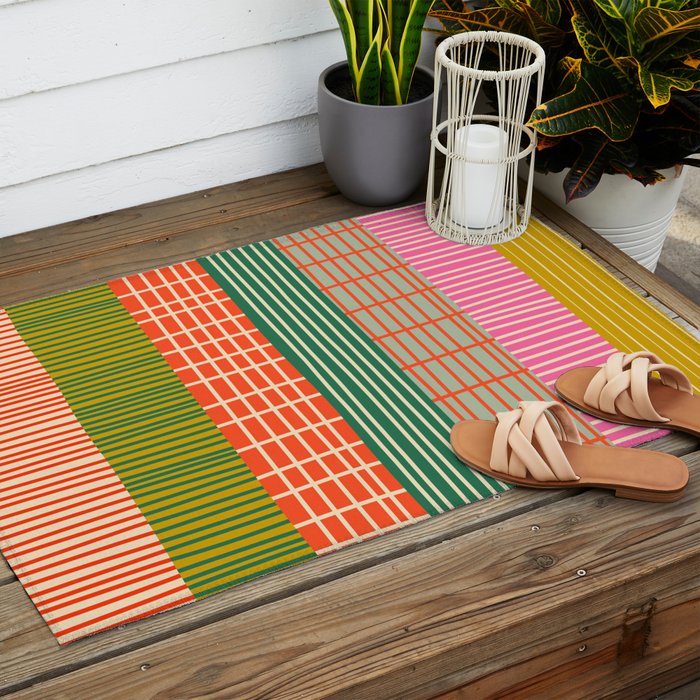 Mid Century Finnish Patchwork Abstract Stripe Pattern Outdoor Rug Gallery Image 2