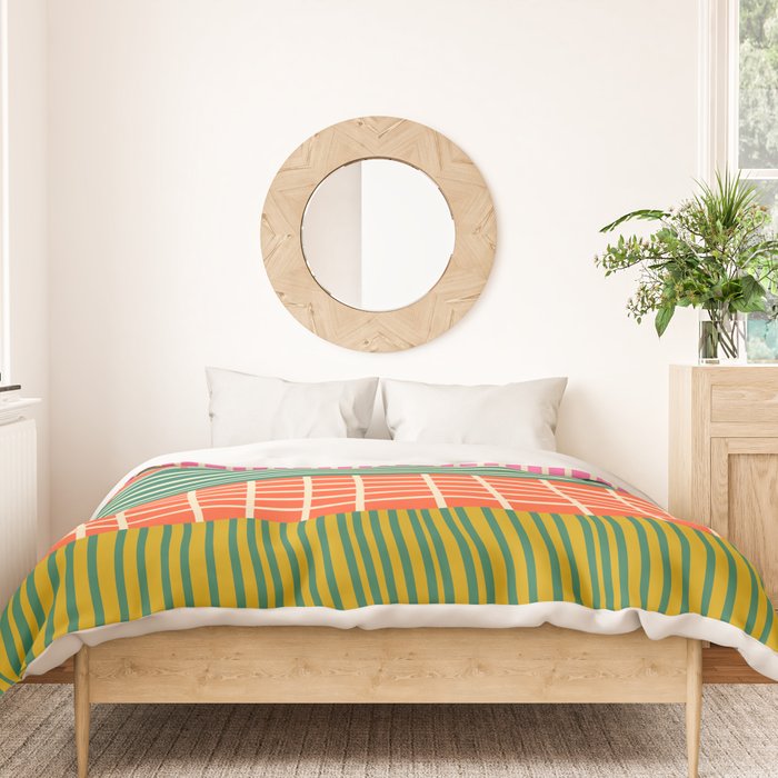 Mid Century Finnish Patchwork Abstract Stripe Pattern Duvet Cover Gallery Image 3
