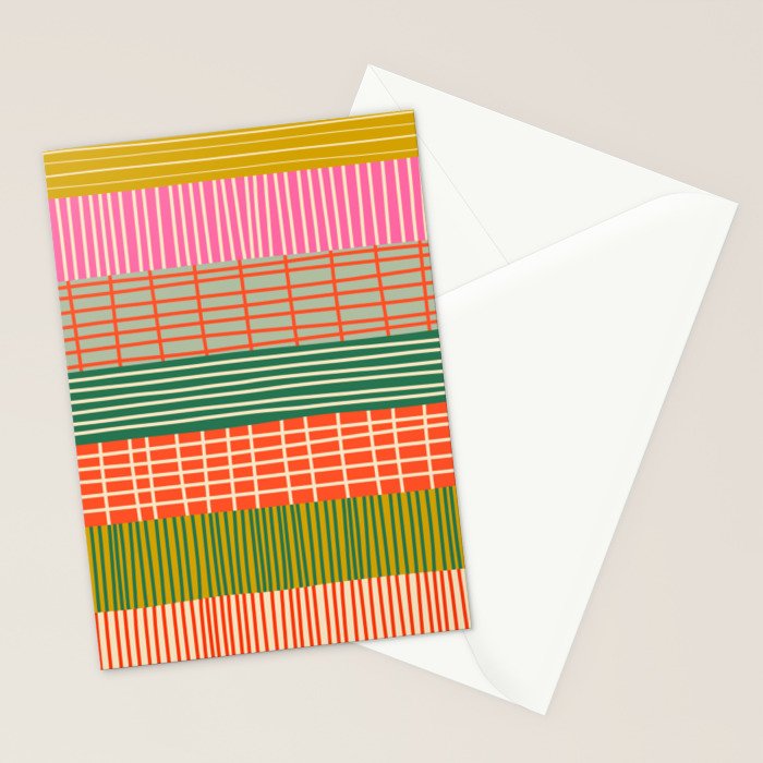 Mid Century Finnish Patchwork Abstract Stripe Pattern Stationery Card Gallery Image 2