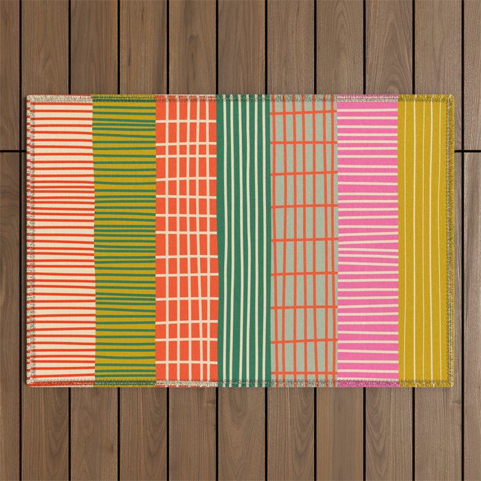 Mid Century Finnish Patchwork Abstract Stripe Pattern Outdoor Rug Gallery Image 1