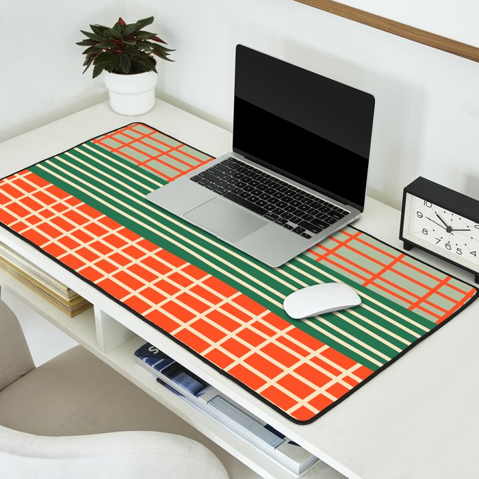 Mid Century Finnish Patchwork Abstract Stripe Pattern Desk Mat Gallery Image 2